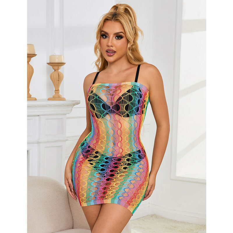 Subblime952365 Rainbow Bare Shoulder Fishnet Dress One Size | Niks.fi verkkokauppa