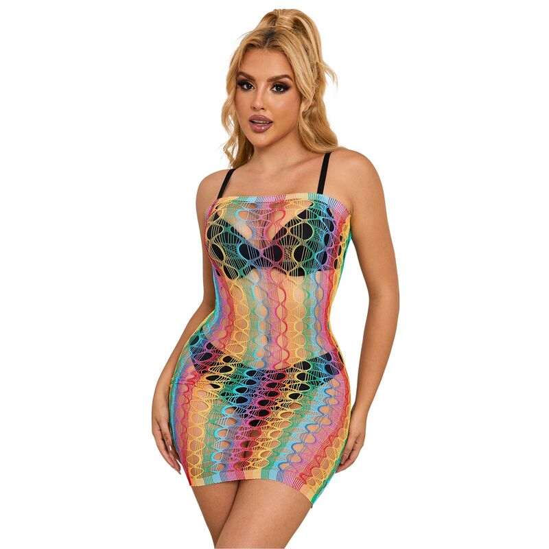 Subblime952365 Rainbow Bare Shoulder Fishnet Dress One Size | Niks.fi verkkokauppa