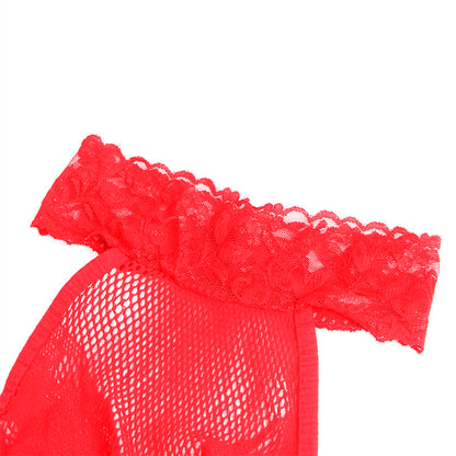 Subblime952372 Fishnet And Lace Crotchless Bodystocking With High Neck Red One Size | Niks.fi verkkokauppa