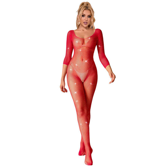 Subblime952419 Fishnet Bodystocking With Diamonds Long Sleeve Red One Size | Niks.fi verkkokauppa