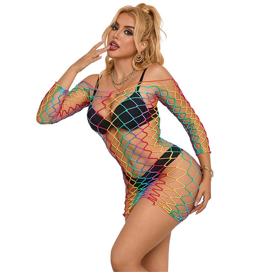 Subblime952426 Rainbow Long Sleeve Fishnet Dress One Size | Niks.fi verkkokauppa