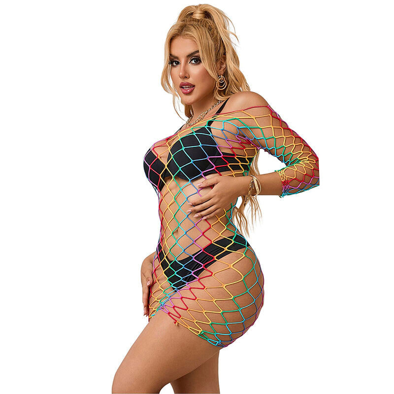 Subblime952426 Rainbow Long Sleeve Fishnet Dress One Size | Niks.fi verkkokauppa