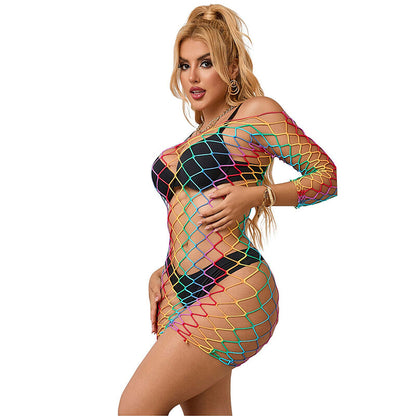 Subblime952426 Rainbow Long Sleeve Fishnet Dress One Size | Niks.fi verkkokauppa