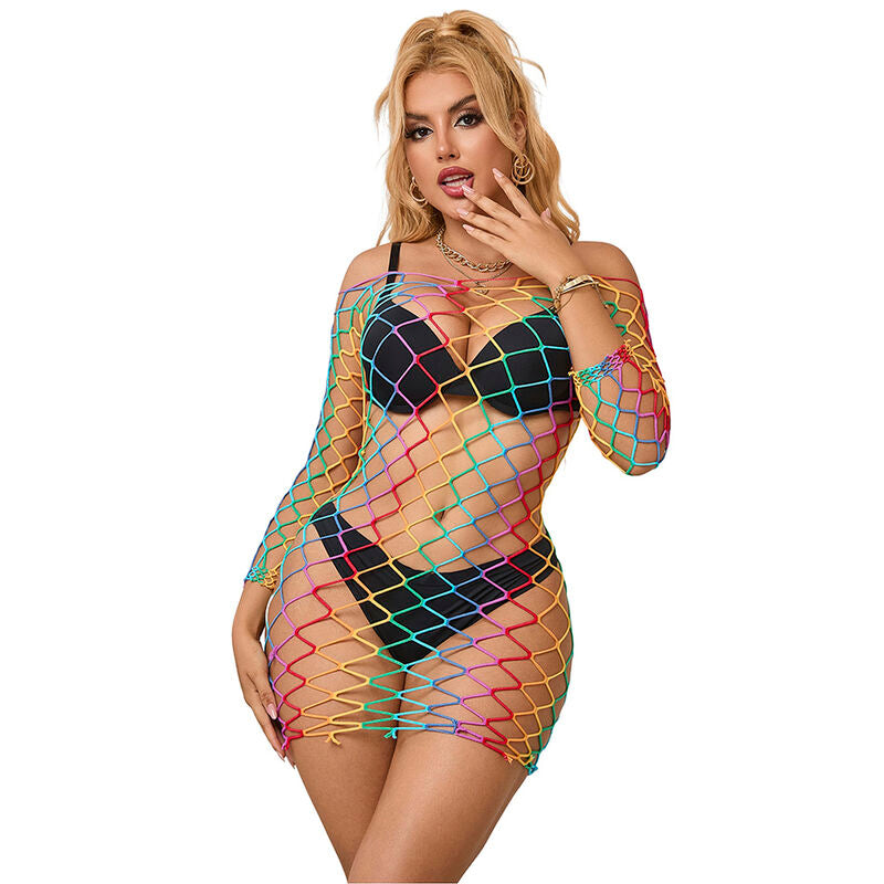 Subblime952426 Rainbow Long Sleeve Fishnet Dress One Size | Niks.fi verkkokauppa