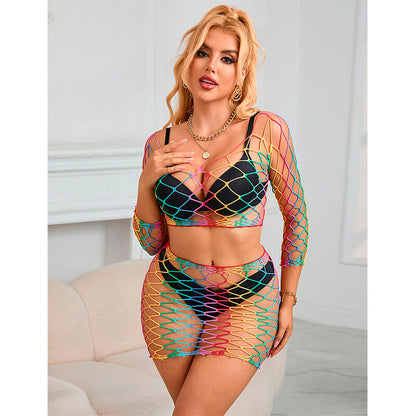 Subblime952440 2-Piece Fishnet Set Long Sleeve Rainbow One Size | Niks.fi verkkokauppa