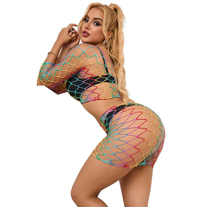 Subblime952440 2-Piece Fishnet Set Long Sleeve Rainbow One Size | Niks.fi verkkokauppa