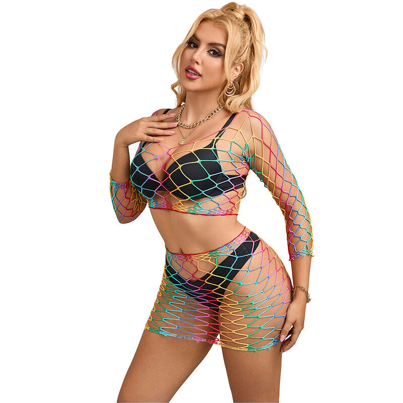 Subblime952440 2-Piece Fishnet Set Long Sleeve Rainbow One Size | Niks.fi verkkokauppa