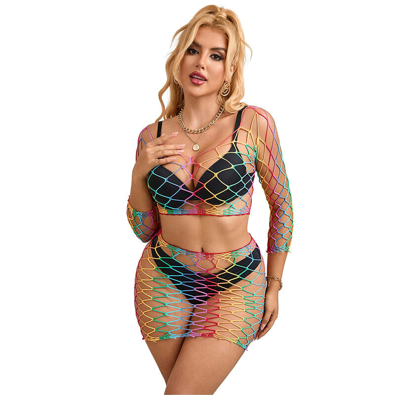 Subblime952440 2-Piece Fishnet Set Long Sleeve Rainbow One Size | Niks.fi verkkokauppa