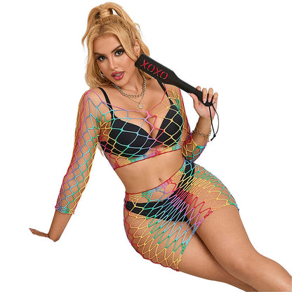 Subblime952440 2-Piece Fishnet Set Long Sleeve Rainbow One Size | Niks.fi verkkokauppa