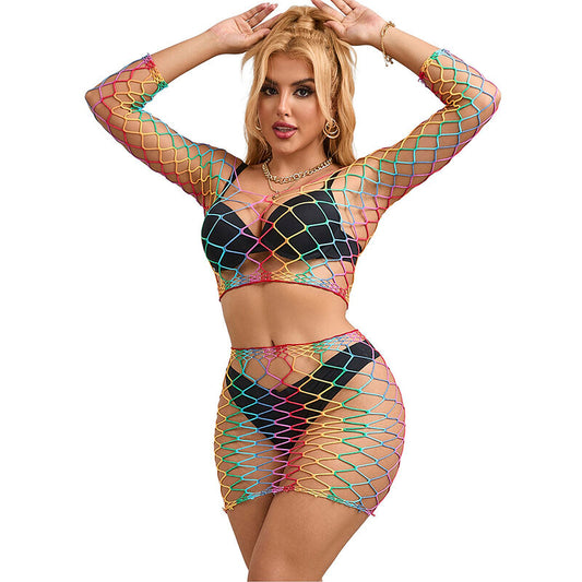 Subblime952440 2-Piece Fishnet Set Long Sleeve Rainbow One Size | Niks.fi verkkokauppa