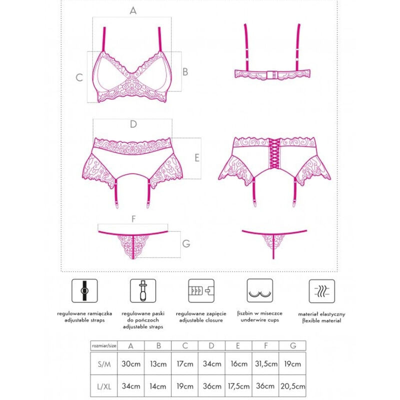 Livco Corsetti Fashionnahir Lc 20214 Bra + Panty + Garter Belt L/Xl | Niks.fi verkkokauppa