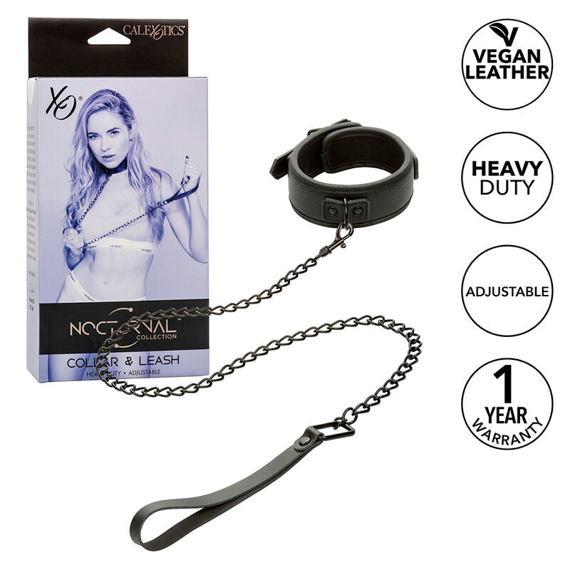 Nocturnal Collar & Leash Leather Adjustable Black | Niks.fi verkkokauppa
