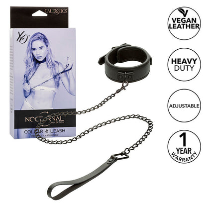 Nocturnal Collar & Leash Leather Adjustable Black | Niks.fi verkkokauppa
