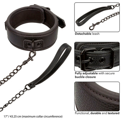 Nocturnal Collar & Leash Leather Adjustable Black | Niks.fi verkkokauppa