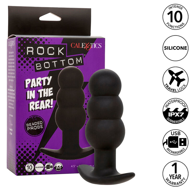 Rock Bottom Beaded Anal Plug 10 Vibrations Silicone Black | Niks.fi verkkokauppa