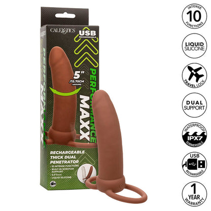 Maxx Thick Dual Penetrator 10 Vibrations Brown | Niks.fi verkkokauppa