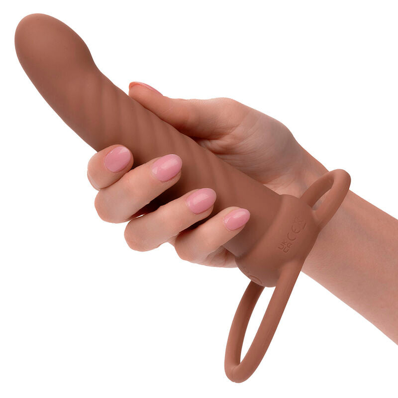 Maxx Ribbed Dual Penetrator 10 Vibrations Brown | Niks.fi verkkokauppa
