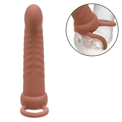 Maxx Ribbed Dual Penetrator 10 Vibrations Brown | Niks.fi verkkokauppa