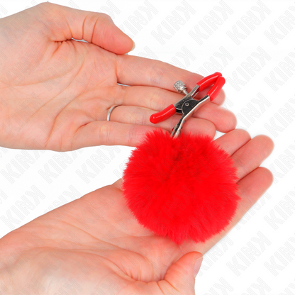 Kinkfaux Fur Ball Nipple Clamp Red 6 Cm | Niks.fi verkkokauppa