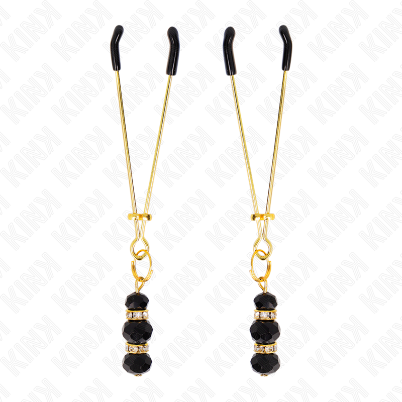 Kinkgold Thin Nipple Clamps With 3 Black Glass Beads 7 Cm | Niks.fi verkkokauppa