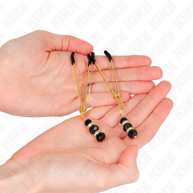 Kinkgold Thin Nipple Clamps With 3 Black Glass Beads 7 Cm | Niks.fi verkkokauppa