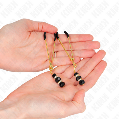 Kinkgold Thin Nipple Clamps With 3 Black Glass Beads 7 Cm | Niks.fi verkkokauppa