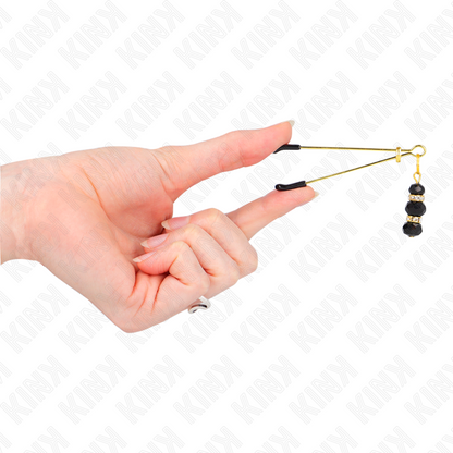 Kinkgold Thin Nipple Clamps With 3 Black Glass Beads 7 Cm | Niks.fi verkkokauppa