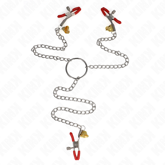 Kinkbell Triple Nipple And Clit Clamps Red With Chain 30 Cm | Niks.fi verkkokauppa