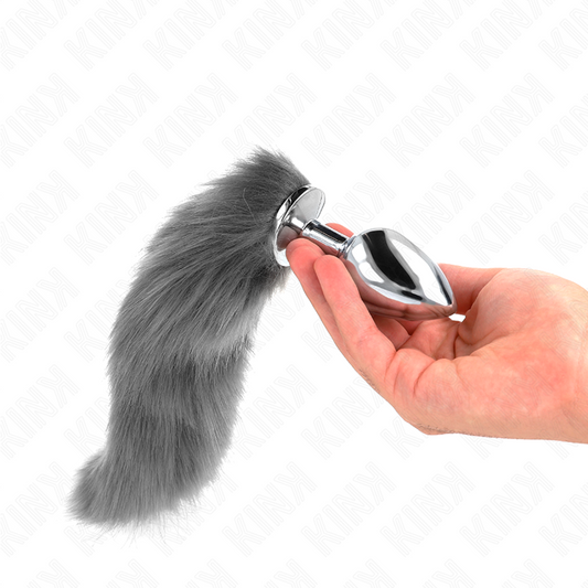Kinkanal Plug Size L 10 X 4 Cm With Synthetic Tail 40 Cm Grey And White | Niks.fi verkkokauppa
