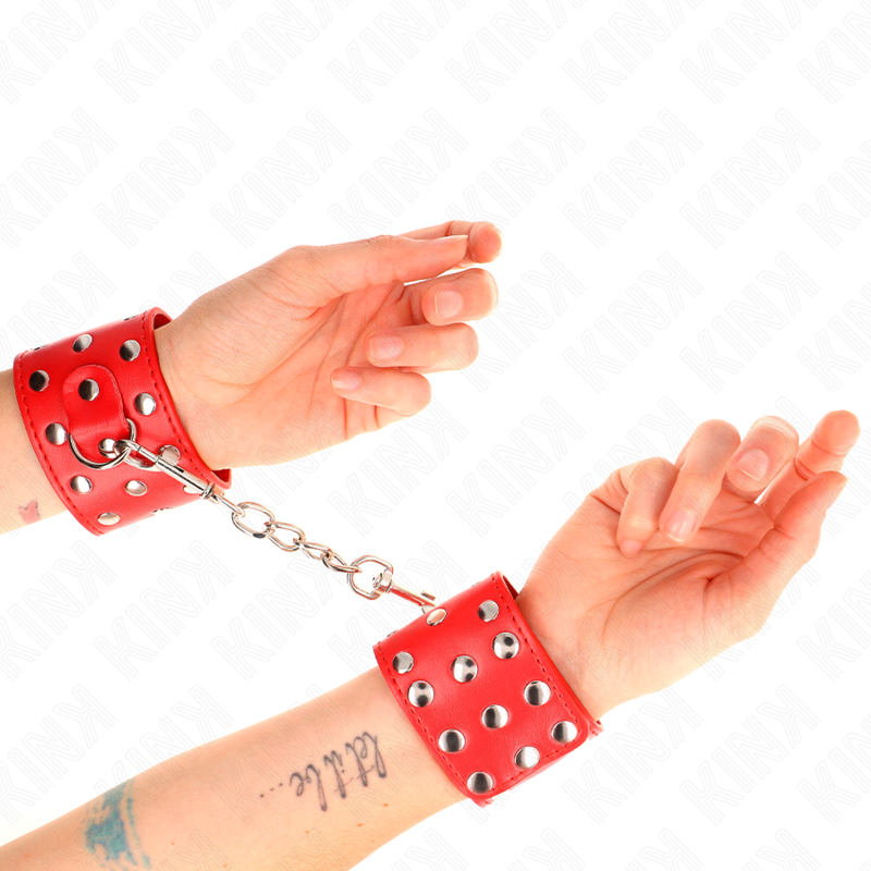 Kinkwrist Restraints With Snap Fasten Full Of Rivets Red Adjustable 19-24 Cm X 5.5 Cm | Niks.fi verkkokauppa