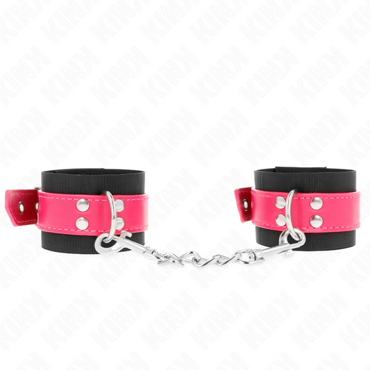 Kinknylon Wrist Restraints Black With Leatherette Belt Raspberry Rose Adjustable 19-29 Cm X 5.1 Cm | Niks.fi verkkokauppa