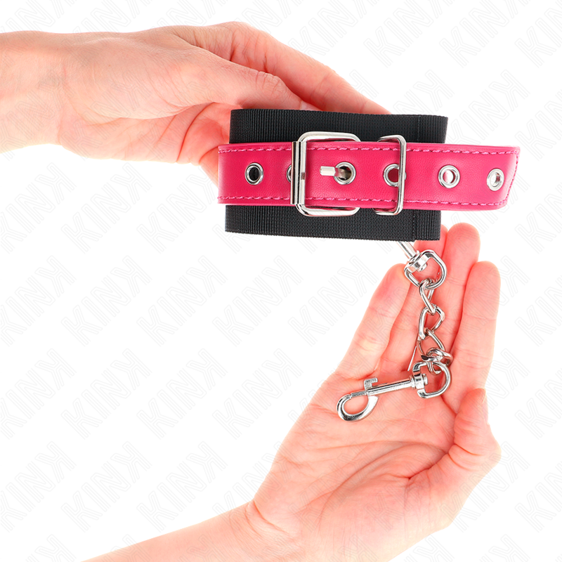 Kinknylon Wrist Restraints Black With Leatherette Belt Raspberry Rose Adjustable 19-29 Cm X 5.1 Cm | Niks.fi verkkokauppa
