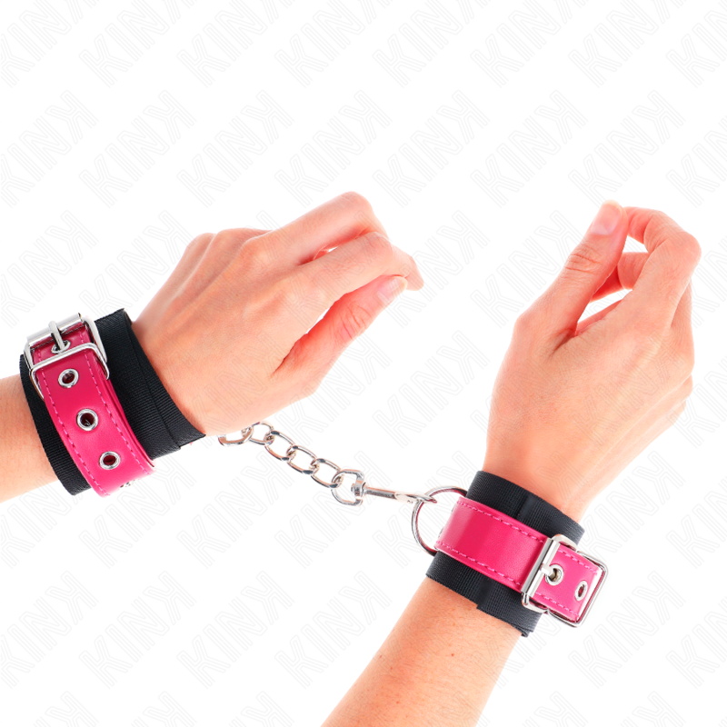 Kinknylon Wrist Restraints Black With Leatherette Belt Raspberry Rose Adjustable 19-29 Cm X 5.1 Cm | Niks.fi verkkokauppa