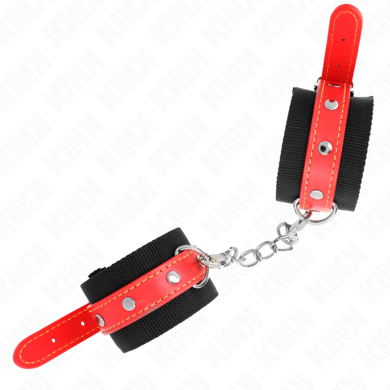 Kinknylon Wrist Restraints Black With Leatherette Red Adjustable 19-24 Cm X 5.5 Cm | Niks.fi verkkokauppa