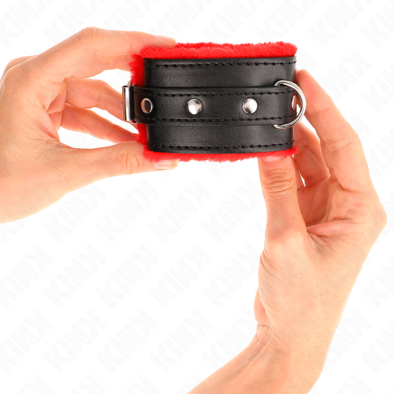 Kinkpremium Fur Lined Wrist Restraints Red With Black Belt Adjustable 17-29 Cm X 6 Cm | Niks.fi verkkokauppa