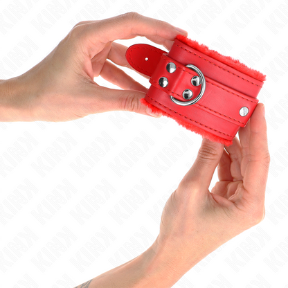 Kinkfur Lined Wrist Restraints Red With Red Belt Adjustable 17-29 Cm X 6 Cm | Niks.fi verkkokauppa
