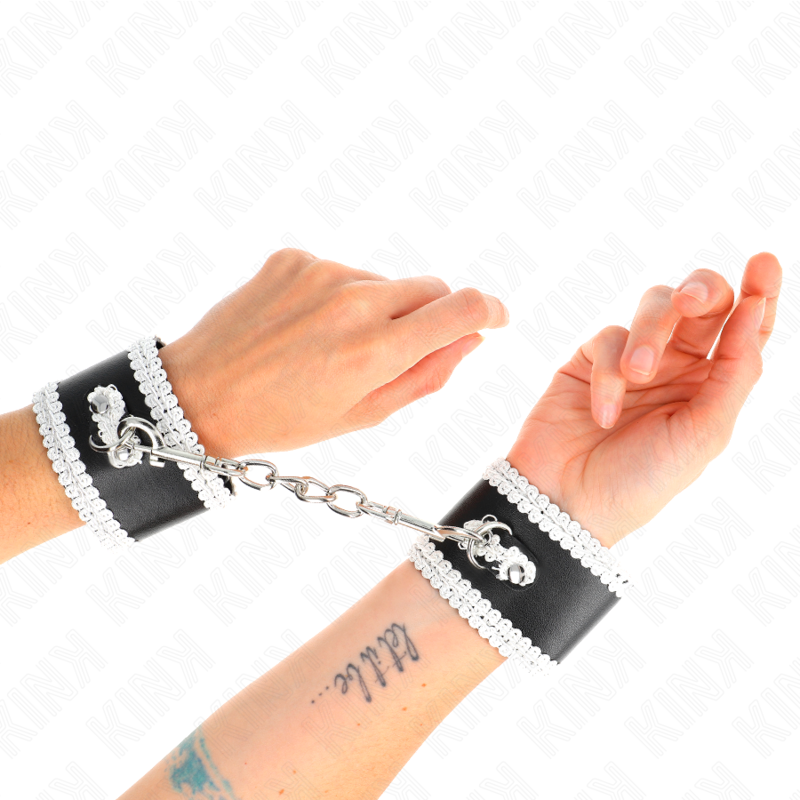 Kinkblack Wrist Restraints With White Decorate Lace Adjsutable 20-23 Cm X 5.5 Cm | Niks.fi verkkokauppa