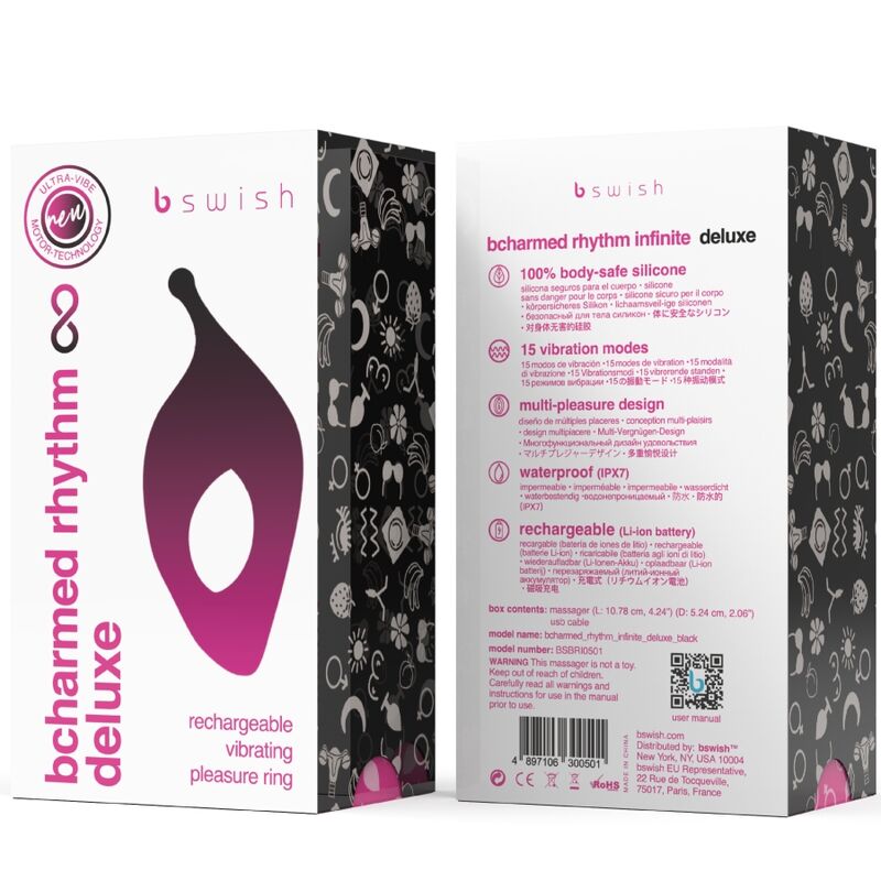 Bcharmed Rhythm Infinite Deluxe Penis Ring 15 Vibrations Black | Niks.fi verkkokauppa
