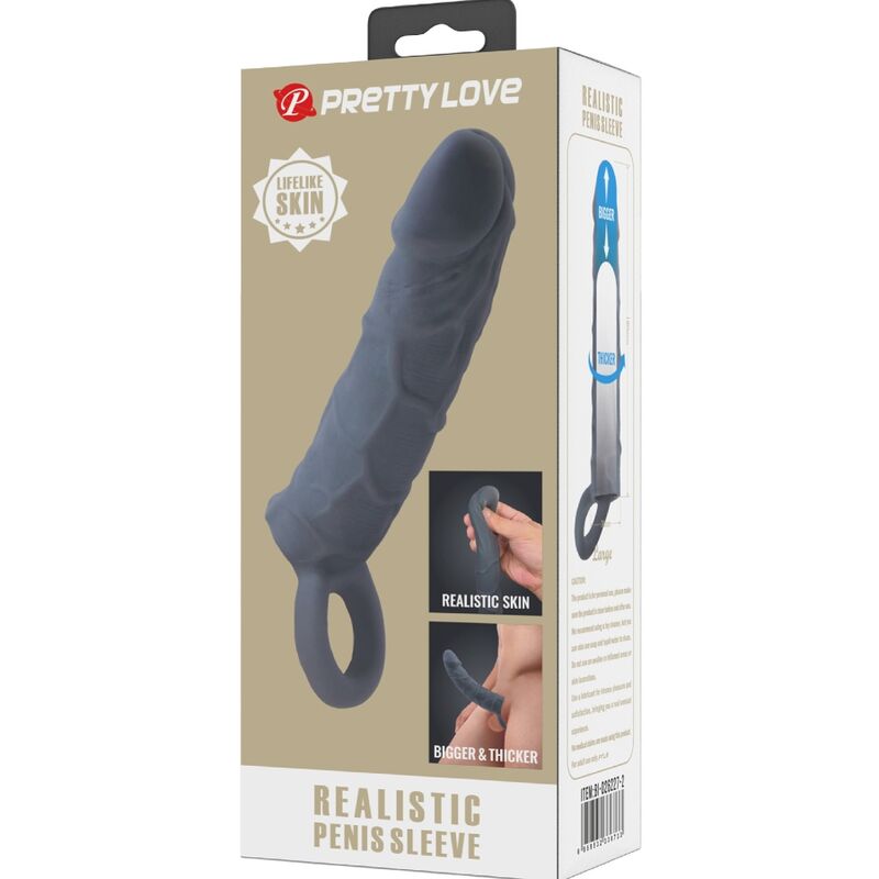 Realistic Skin Penis Sleeve Dark Grey | Niks.fi verkkokauppa