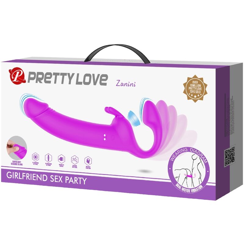 Zanini Strapless Strap-On 10 Vibrations Purple | Niks.fi verkkokauppa