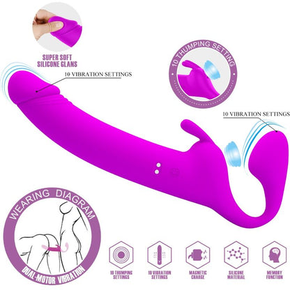 Zanini Strapless Strap-On 10 Vibrations Purple | Niks.fi verkkokauppa