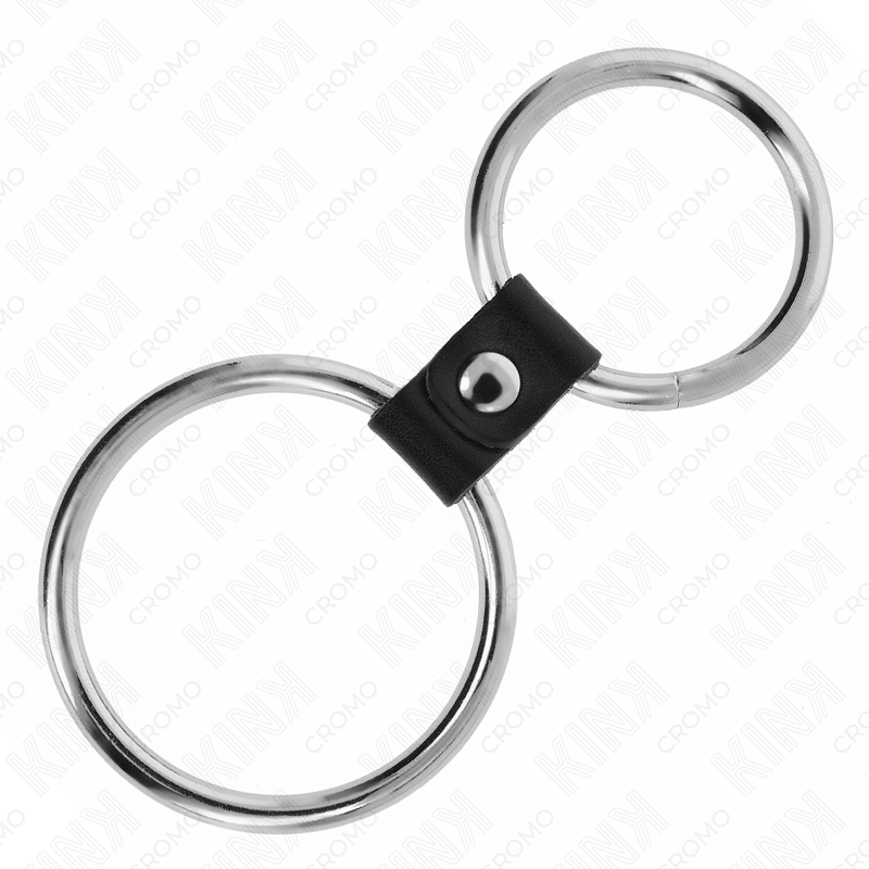 Kink metallinen kaksoispenisrengas nahkahihnalla - Ø 3,7–5 cm - malli 1