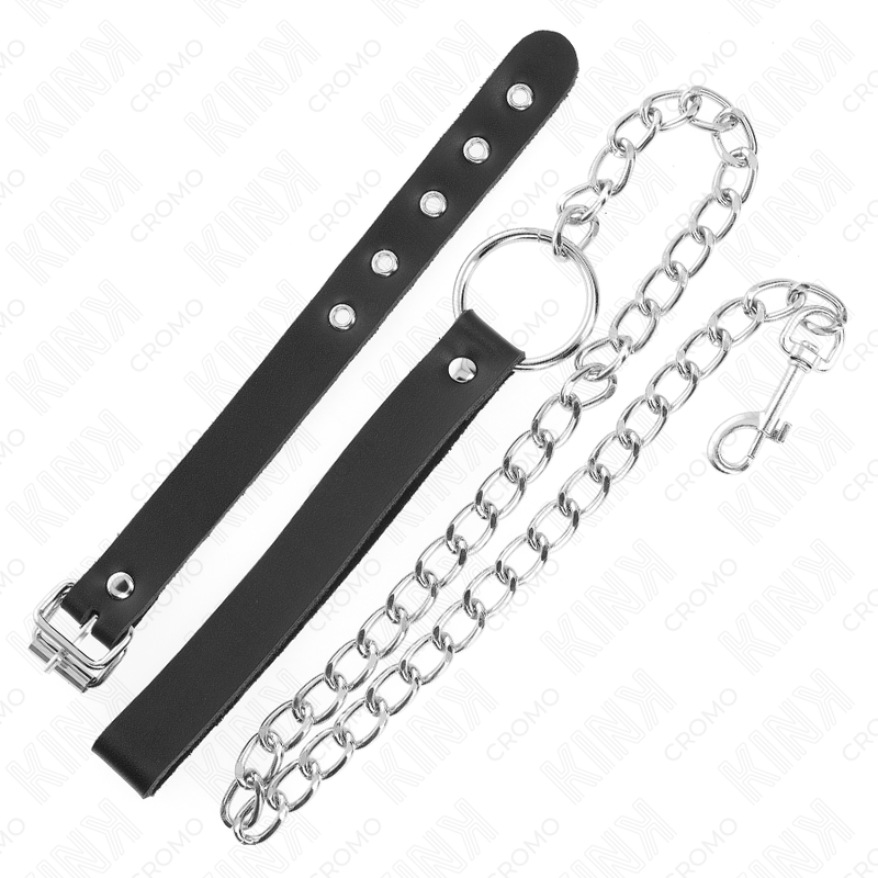 Kink nahkainen penisrengas hihnalla - 21,5 × 2 cm - 60 cm:n metalliketju
