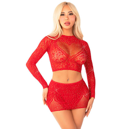 Leg Avenueshiny Net Crop + Mini Skirt Red | Niks.fi verkkokauppa