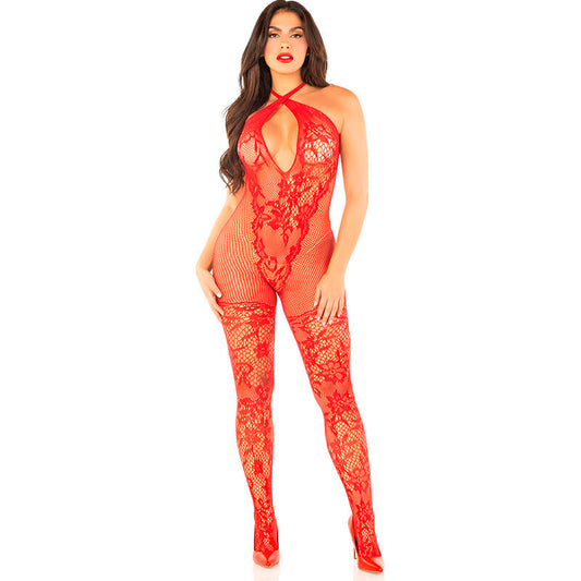 Leg Avenueflower Print Mesh Bodystocking Red One Size | Niks.fi verkkokauppa