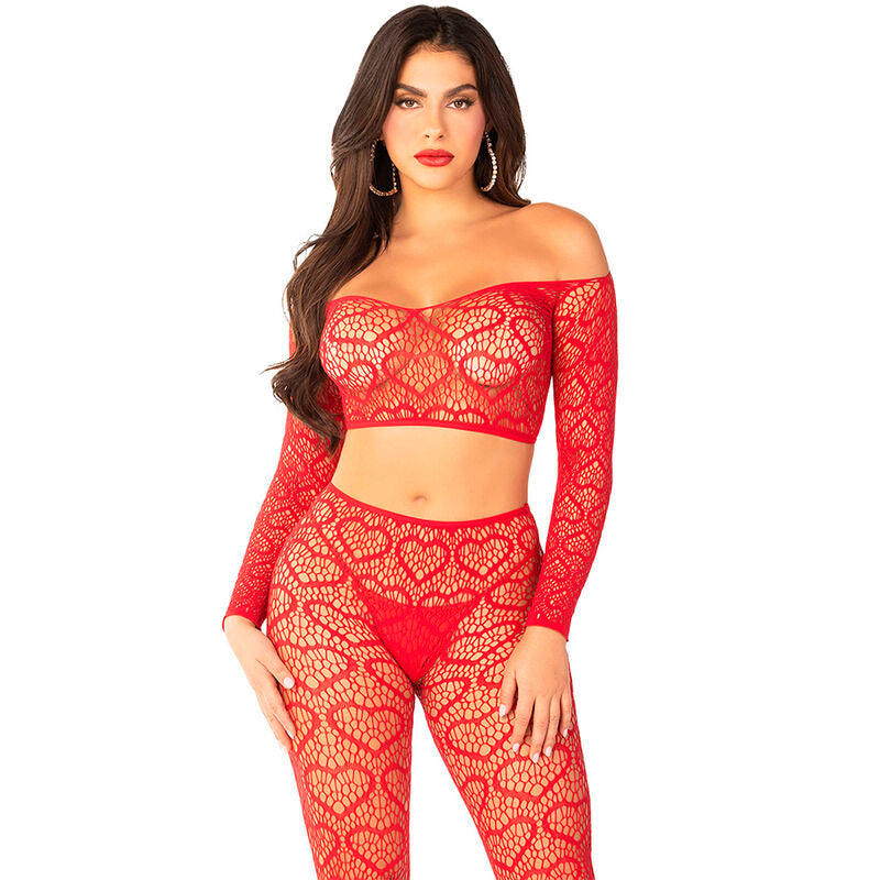 Leg Avenuecrop Top + Stockings Red One Size | Niks.fi verkkokauppa