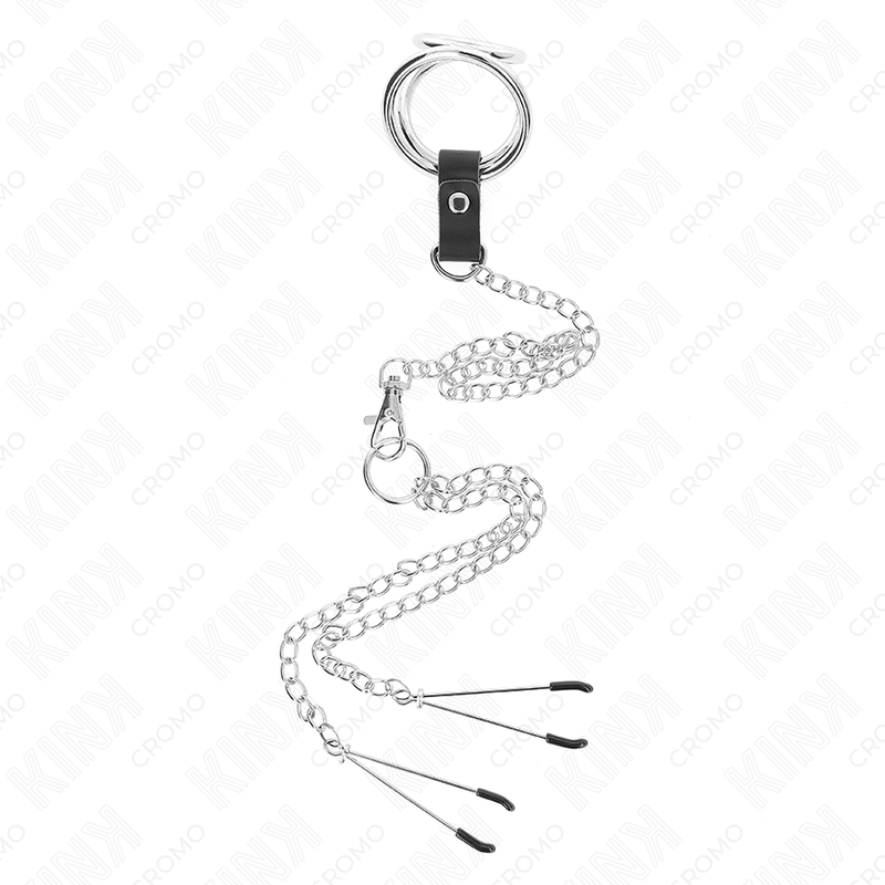 Kinktriple Chrome Metal Penis Ring 3 Cm To 4.5 Cm With 26 Cm Metal Chain And Nipple Clips | Niks.fi verkkokauppa