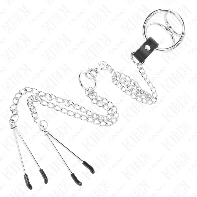 Kinktriple Chrome Metal Penis Ring 3 Cm To 4.5 Cm With 26 Cm Metal Chain And Nipple Clips | Niks.fi verkkokauppa
