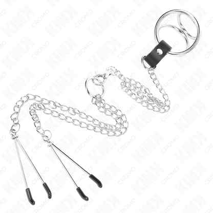 Kinktriple Chrome Metal Penis Ring 3 Cm To 4.5 Cm With 26 Cm Metal Chain And Nipple Clips | Niks.fi verkkokauppa