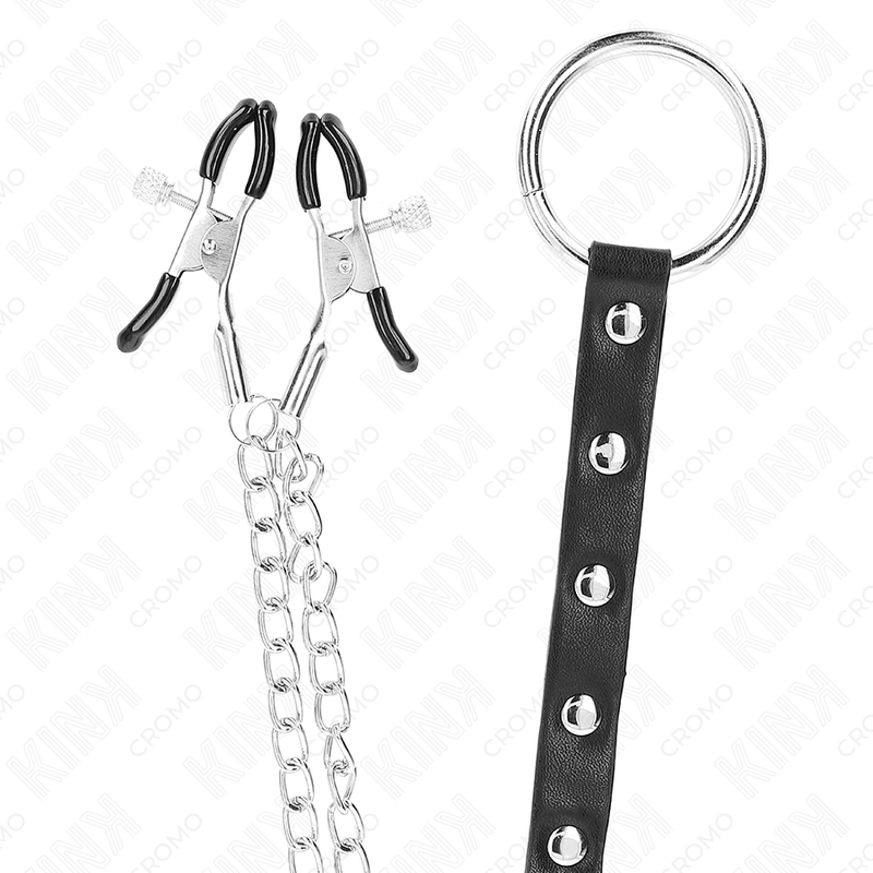 Kinkmetal Penis Ring With Chain And Adjustable Nipple Clamps | Niks.fi verkkokauppa